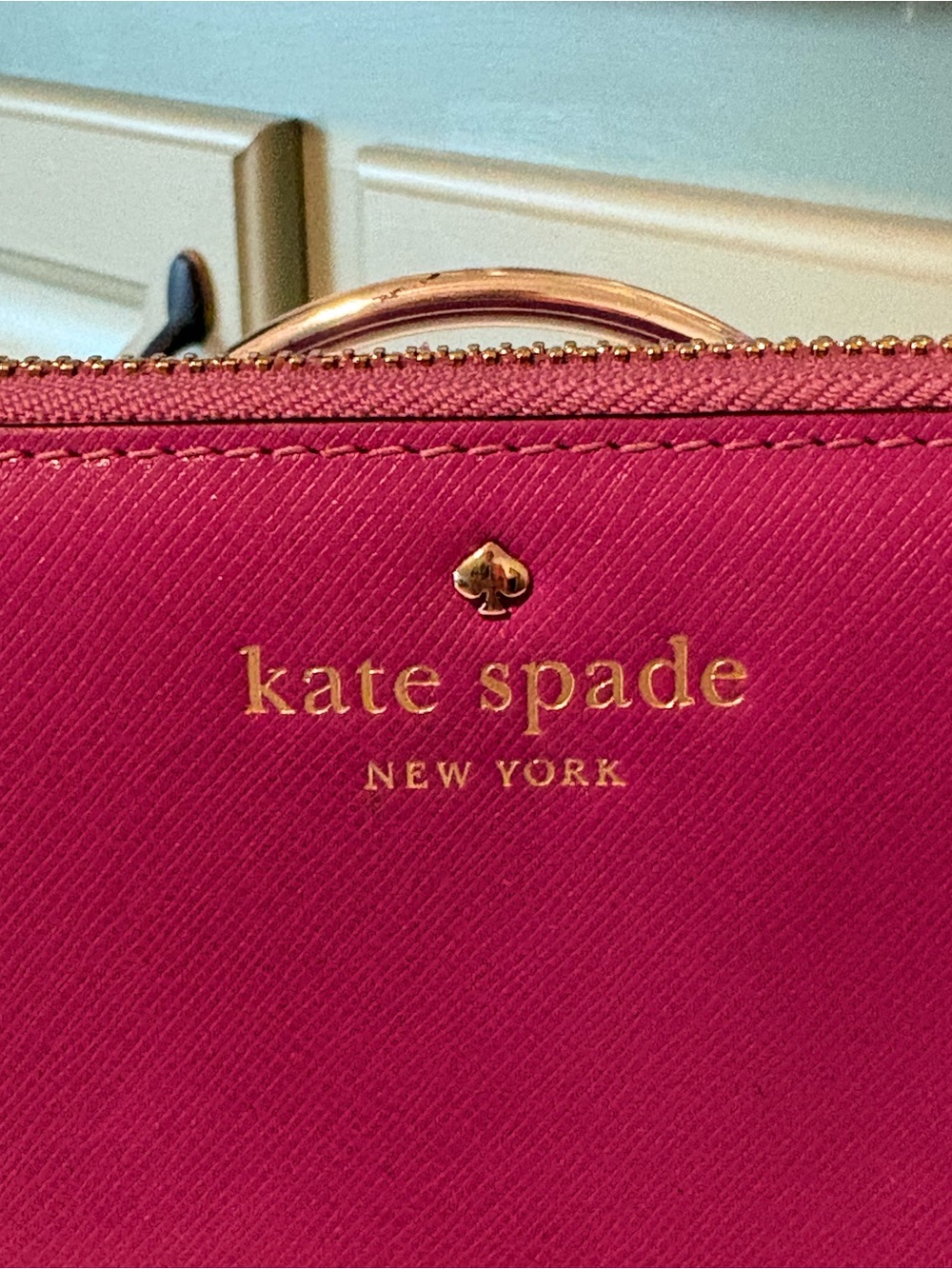 kate spade Magenta Zip-Around Saffiano Leather Wallet with Gold Logo - Picture 2 of 9